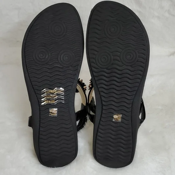 ANNA ALMEIDA BLACK & GOLD FLORAL SANDALS 👡 - Picture 6 of 7